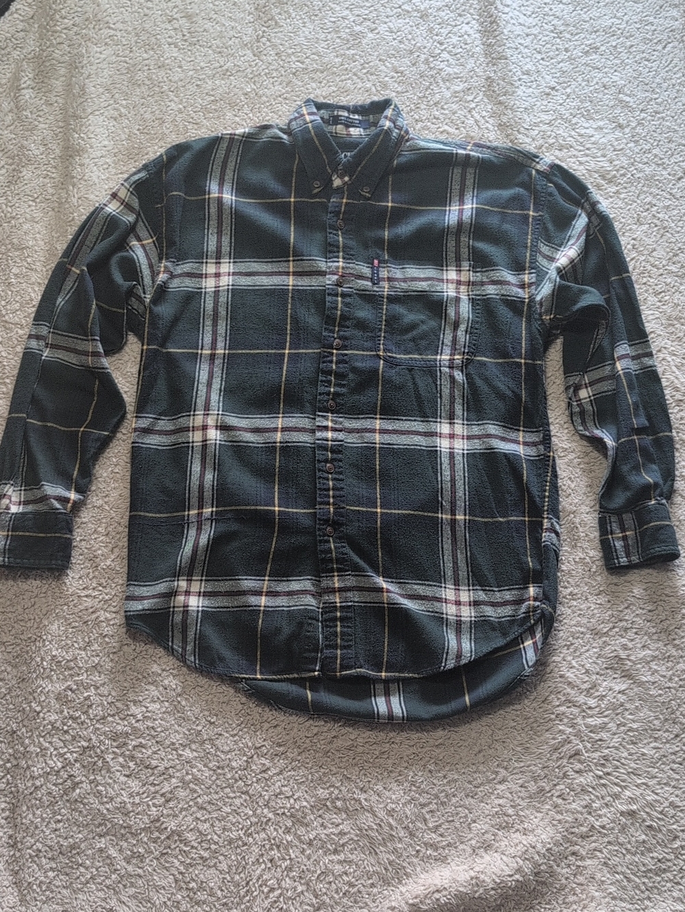 Chaps Ralph Lauren Men's Dark Green Plaid Flannel Button-Down Shirt Medium